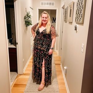 Baltic Born Marseille Embossed Maxi Dress in Black Multi Floral